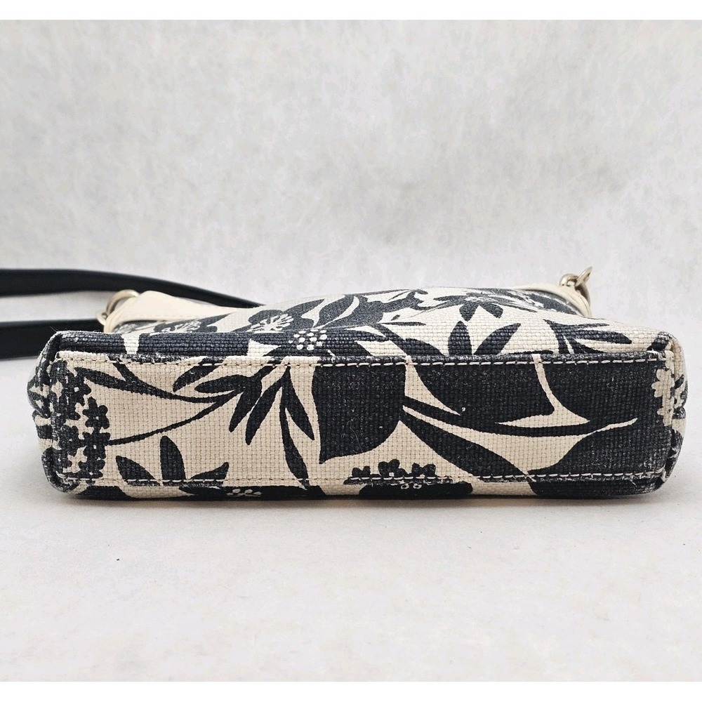 Spartina 449 Linen Floral Crossbody Bag Black White Cream Trim Turquoise Lining - Picture 2 of 12